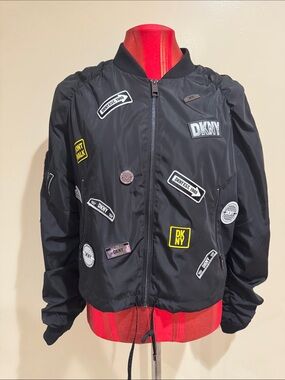 DKNY Black Patchwork Bomber Jacket